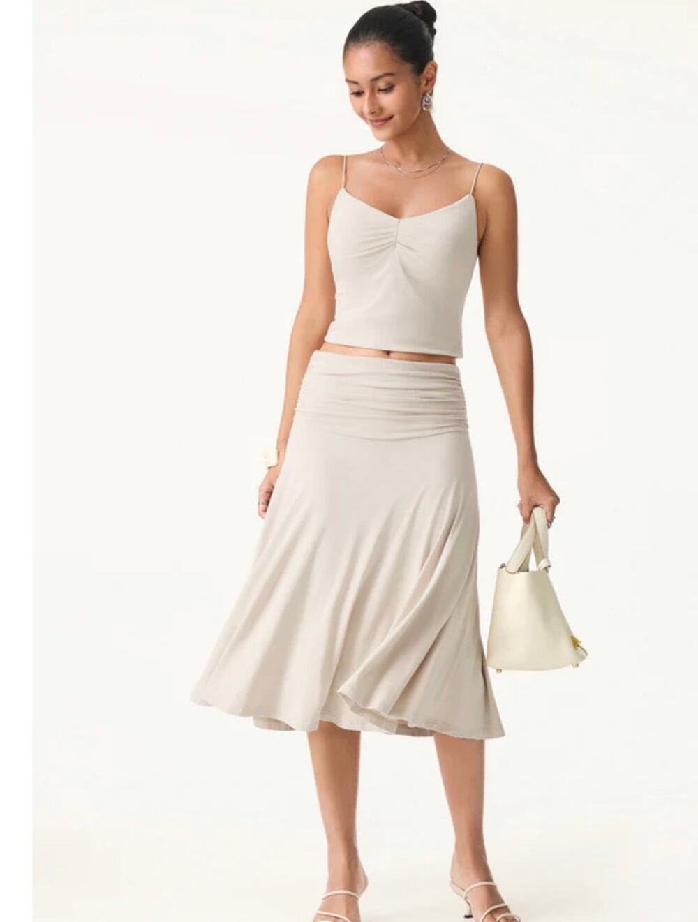 Brand New OGL Women's Size Medium Fog Flowy Side Ruched A Line Midi Skirt